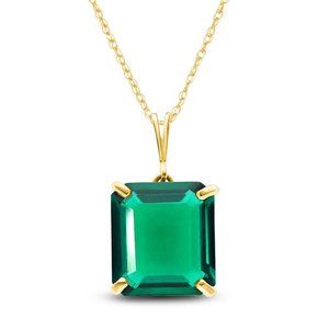 14K. SOLID GOLD NECKLACE WITH LAB. CREATED OCTAGON EMERALD (Yellow gold)